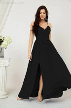 Numbersea Neck Bridesmaid Dresses Chiffon Long Spaghetti A-line Formal Prom Gown for Wedding Party Evening 2801 by numbersea