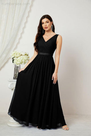 Women's Chiffon Long Bridesmaid Dresses A line Sleeveless Formal Prom Gown for Evening Party Homecoming Dresses 2808