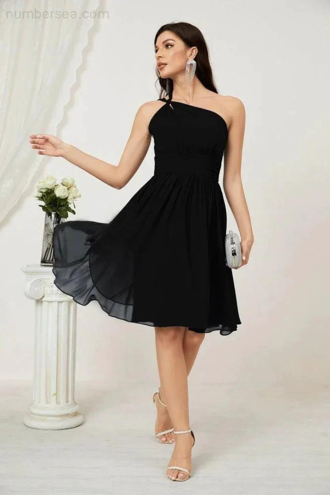 Numbersea Women Chiffon Short One Shoulder Bridesmaid Dress Formal Dresses for Party Homecoming 2804 by numbersea