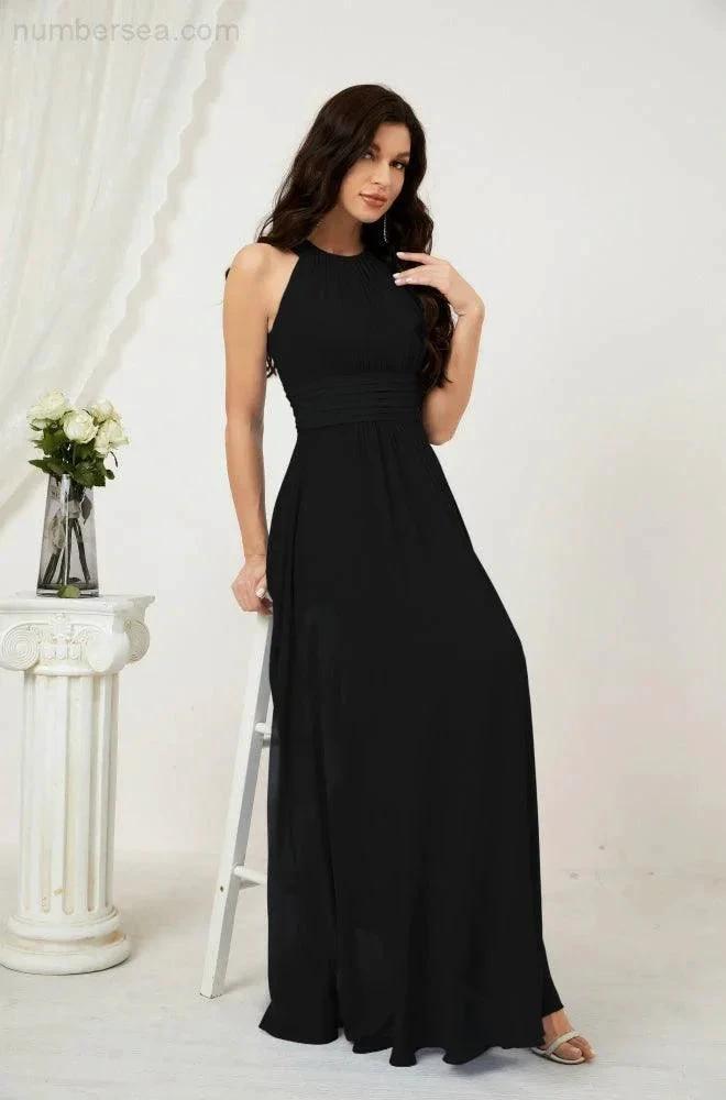Numbersea Formal Party Gown Dress Chiffon Halter Long Sleeveless Bridesmaid Dresses 2802 by numbersea