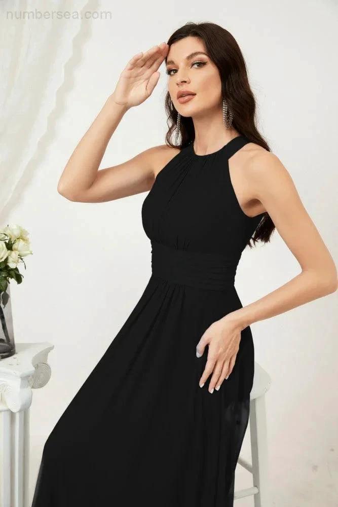Numbersea Formal Party Gown Dress Chiffon Halter Long Sleeveless Bridesmaid Dresses 2802 by numbersea