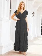 Ruffled Bridesmaid Dresses with Sleeves Long Formal Party Dress 28041 by numbersea