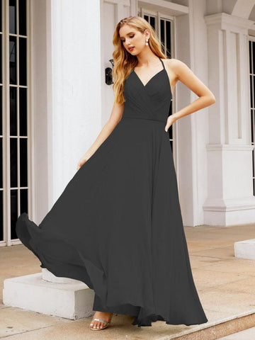 Numbersea Halter Chiffon Bridesmaid Dresses Wedding Appare Sleeveless Formal Prom Dress with Ruffled Back 28035