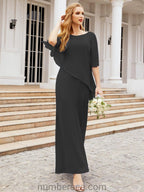 Sunnderly Formal Party Gown Dress Long Mother of The Bride Dresses with Ruffle Cape SY28026 by numbersea