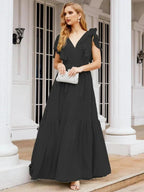 Numbersea Women's Open Back Formal Evening Party Prom Gowns V-Neck Long Chiffon Bridesmaid Dresses with Waist Belt 28038 by numbersea