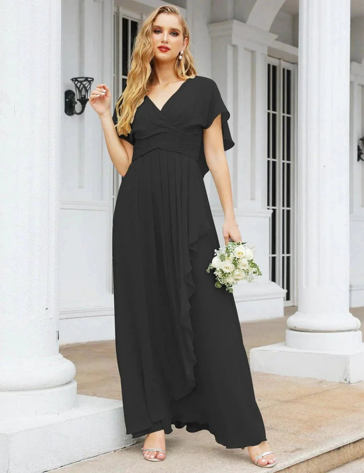 Numbersea Chiffon Bridesmaid Dresses Long Formal Evening Prom Mother of The Bride Dress with Flutter Sleeve SEA28040 by numbersea