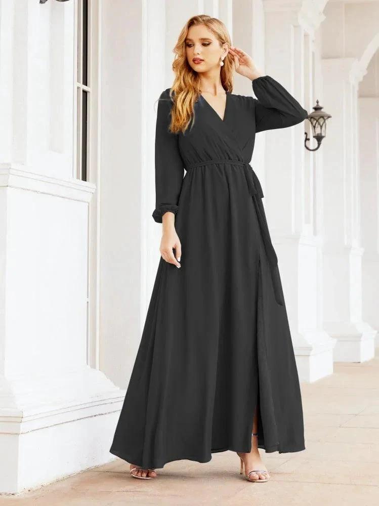 Sunnderly Women's Chiffon Bridesmaid Dress A line Long Sleeves Formal Evening Prom Gown for Wedding Guest SY28032 by numbersea