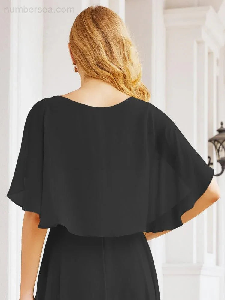 Numbersea Bridesmaid Dresses for Wedding Formal Evening Party Prom Gown with Cape 28050