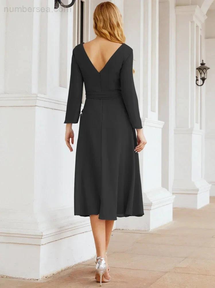 Bridesmaid Dress V-Back Waist Belt Mother of the Bride Wedding Guest SY28031 by numbersea