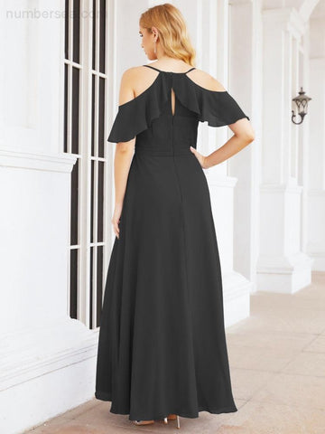 Numbersea Cold Shoulder Long Bridesmaid Dresses Side Slit Formal Prom Gowns Party Wedding 28070