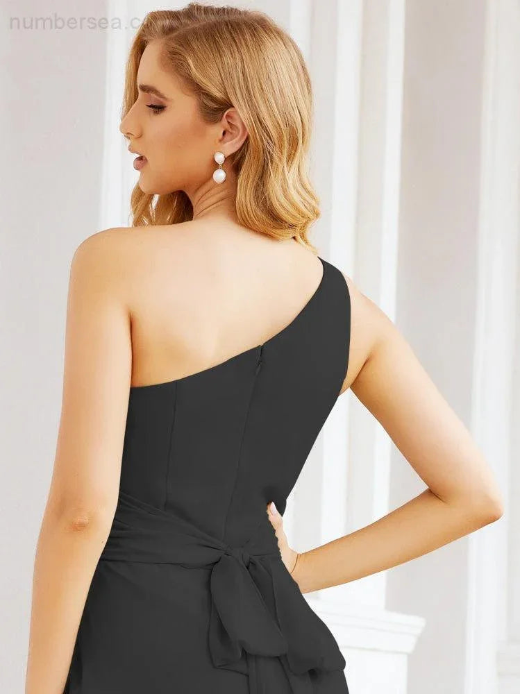 Numbersea One Shoulder Bridesmaid Dresses Long Formal Prom Gowns 28048