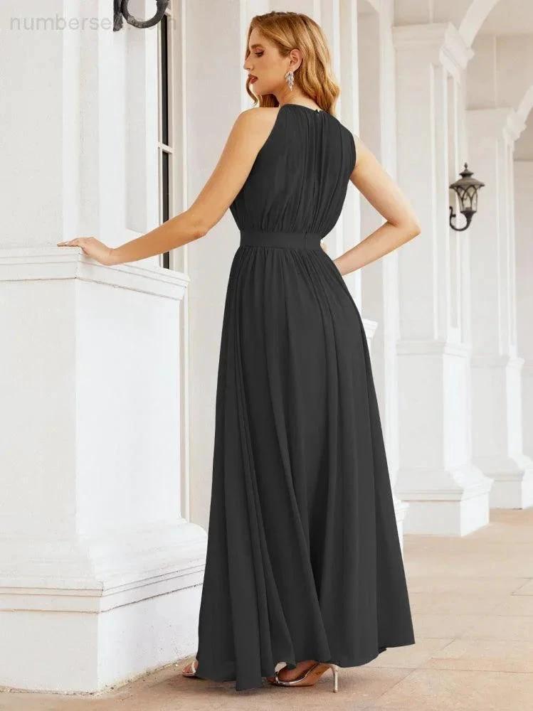 Numbersea Halter Bridesmaid Dress Empire Waist Formal Evening Prom Gown for Mother of The Bride 28030 by numbersea