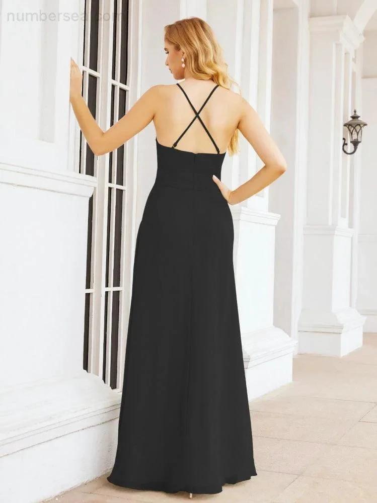 Numbersea Halter Bridesmaid Dresses with Pockets Sleeveless Formal Evening Party Prom Gowns 28055 by numbersea