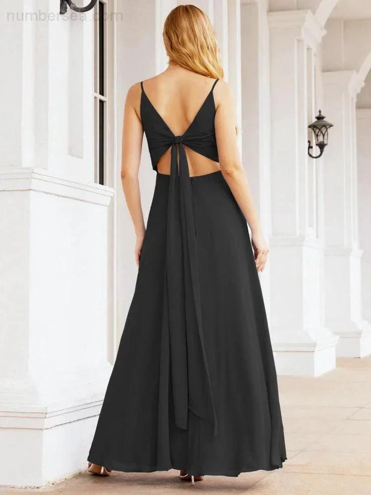 Numbersea Spaghetti Strap Bridesmaid Dresses V Neck Butterfly Back Fromal Evening Party Prom Gown 28036 by numbersea