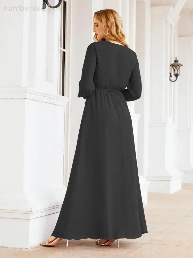 Sunnderly Women's Chiffon Bridesmaid Dress A line Long Sleeves Formal Evening Prom Gown for Wedding Guest SY28032 by numbersea