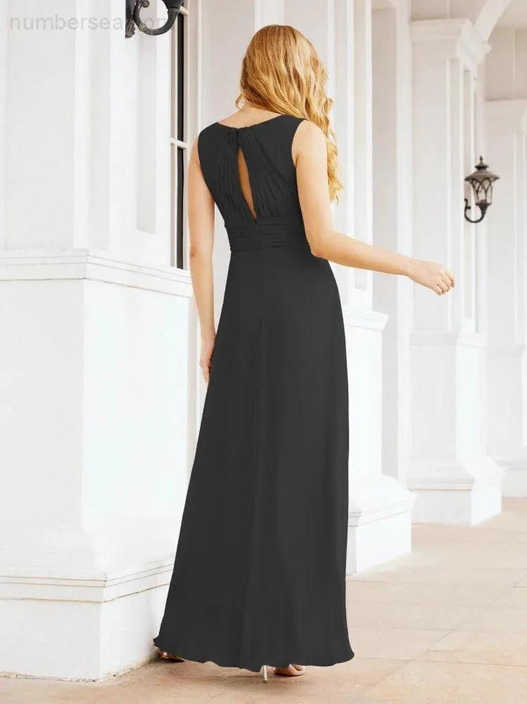 Formal Prom Gown Elegant V-Neck Sleeveless Bridesmaid Dresses for Wedding Party 28037 by numbersea
