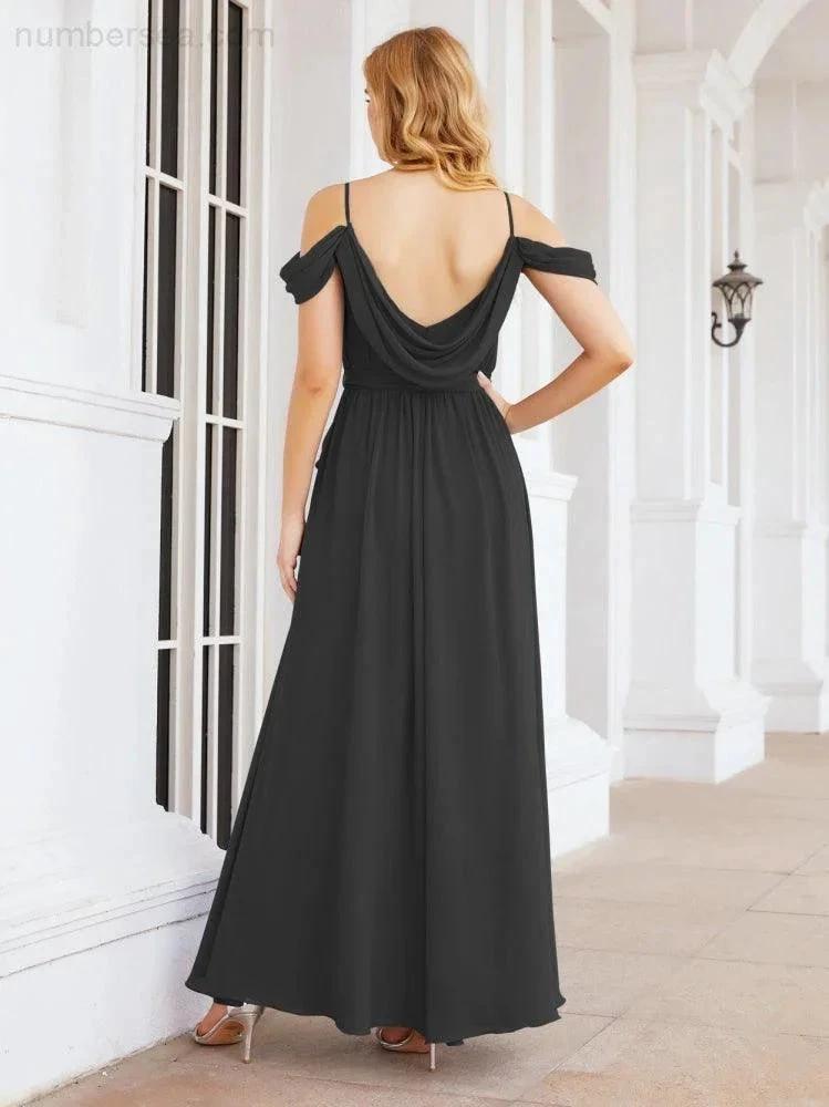 Numbersea Off The Shoulder Chiffon Bridesmaid Dress Long Formal Graduation Gown with Cowl Back 28069 by numbersea