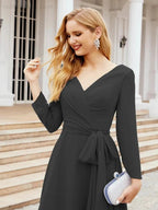 Bridesmaid Dress V-Back Waist Belt Mother of the Bride Wedding Guest SY28031 by numbersea