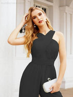 Numbersea Crisscross Neck Jumpsuit Formal Evening Dress Long Bridesmaid Dresses Bell-bottomed Pants 28033 by numbersea