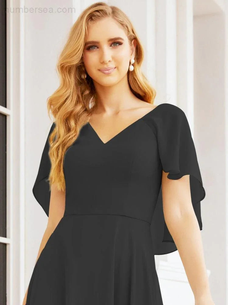 Numbersea Bridesmaid Dresses for Wedding Formal Evening Party Prom Gown with Cape 28050