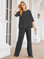 Sunnderly Elegant 2 Piece Mother of The Bride Dress Plus Size Pant Suits Ruffle Layers Sliver Housecoat SY28064 by numbersea