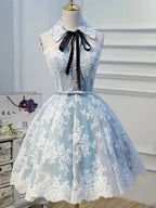 Cute Halter Homecoming Dresses with Lace Appliques by Cicinia