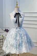Cute Halter Homecoming Dresses with Lace Appliques by Cicinia