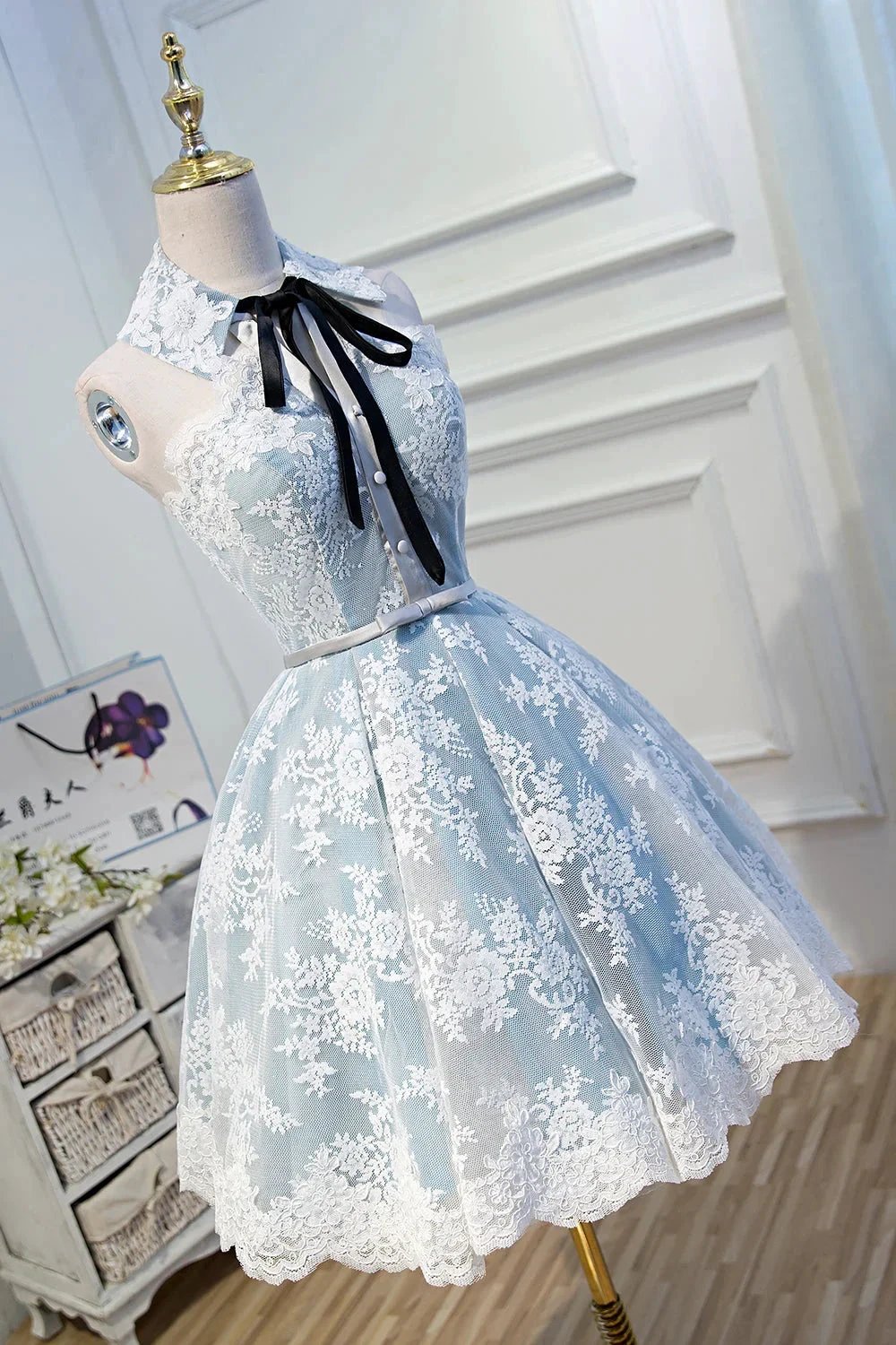 Cute Halter Homecoming Dresses with Lace Appliques by Cicinia