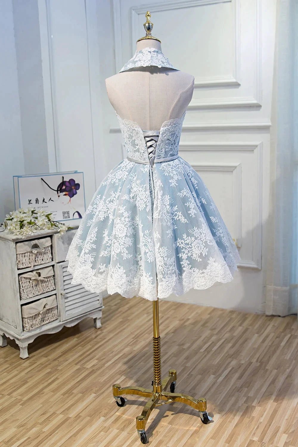 Cute Halter Homecoming Dresses with Lace Appliques by Cicinia