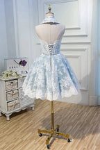 Cute Halter Homecoming Dresses with Lace Appliques by Cicinia