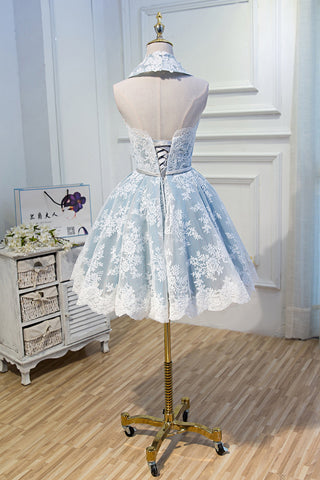 Cute Halter Homecoming Dresses with Lace Appliques