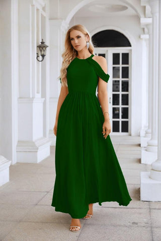 Ladies Chiffon Off Shoulder Swing Sleeve Front Slit Bridesmaid Evening Dress Wedding Party Evening Dress 28117