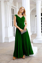 Ladies Chiffon V Neck Sleeveless Floor Length Bridesmaid Evening Dress Wedding Party Evening Dress 28126 by numbersea