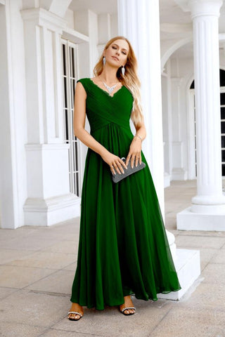 Ladies Chiffon V Neck Sleeveless Floor Length Bridesmaid Evening Dress Wedding Party Evening Dress 28126