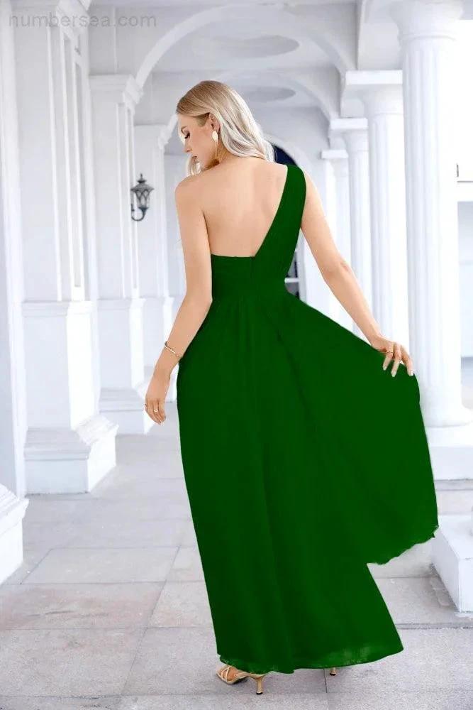 Ladies Chiffon One Shoulder Bridesmaid Evening Dress Wedding Party Evening Dress 28133 by numbersea