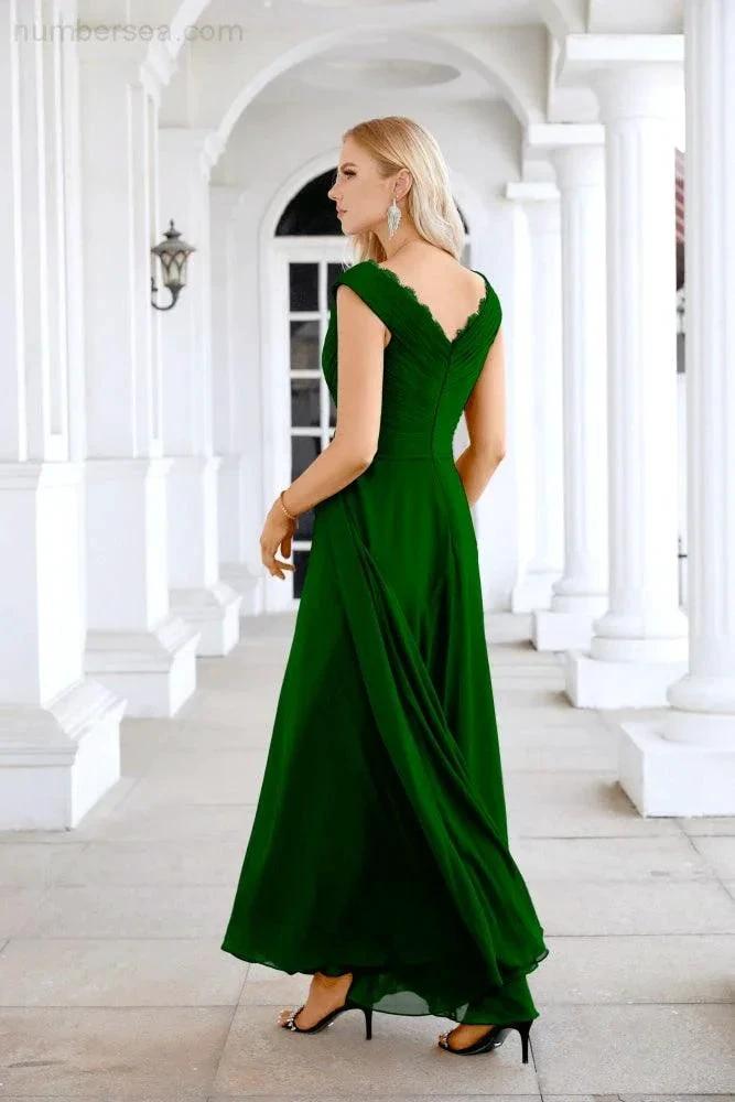 Ladies Chiffon V Neck Sleeveless Floor Length Bridesmaid Evening Dress Wedding Party Evening Dress 28126 by numbersea