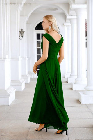 Ladies Chiffon V Neck Sleeveless Floor Length Bridesmaid Evening Dress Wedding Party Evening Dress 28126