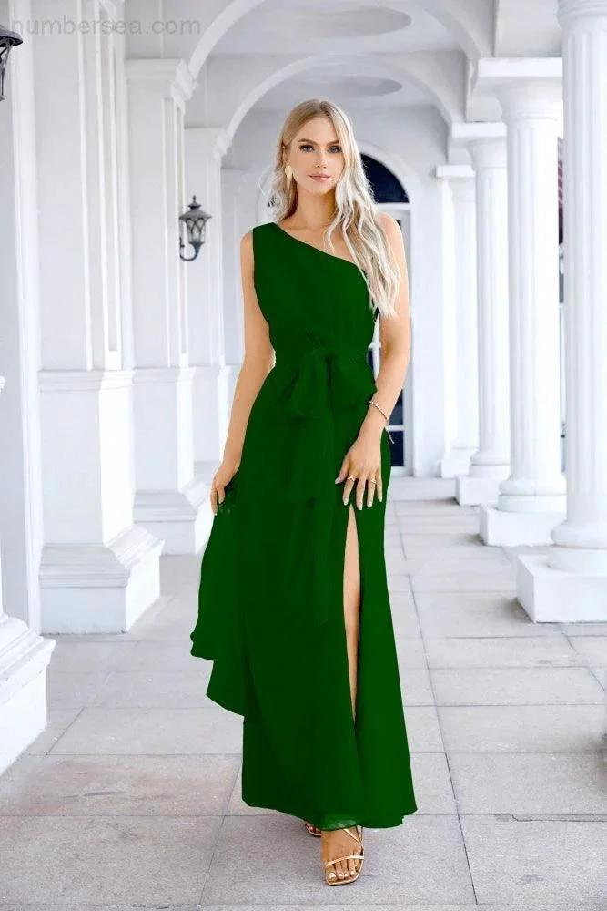 Ladies Chiffon One Shoulder Bridesmaid Evening Dress Wedding Party Evening Dress 28133 by numbersea