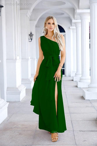 Ladies Chiffon One Shoulder Bridesmaid Evening Dress Wedding Party Evening Dress 28133