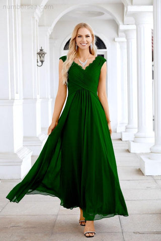 Ladies Chiffon V Neck Sleeveless Floor Length Bridesmaid Evening Dress Wedding Party Evening Dress 28126