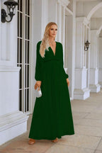 Ladies V Neck Chiffon Long Sleeve Front Slit Bridesmaid Evening Dress Wedding Party Shopping Evening Dress 28109 by numbersea
