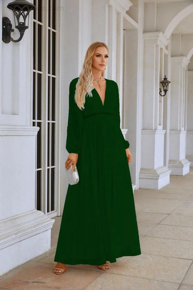 Ladies V Neck Chiffon Long Sleeve Front Slit Bridesmaid Evening Dress Wedding Party Shopping Evening Dress 28109 by numbersea
