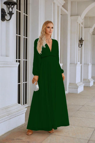 Ladies V Neck Chiffon Long Sleeve Front Slit Bridesmaid Evening Dress Wedding Party Shopping Evening Dress 28109