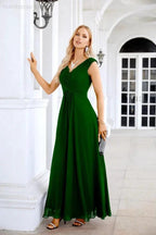 Ladies Chiffon V Neck Sleeveless Floor Length Bridesmaid Evening Dress Wedding Party Evening Dress 28126 by numbersea