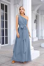 Ladies Chiffon One Shoulder Bridesmaid Evening Dress Wedding Party Evening Dress 28133 by numbersea
