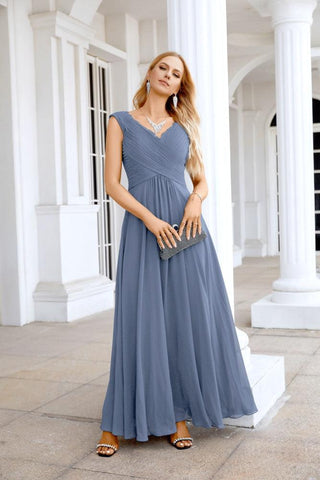 Ladies Chiffon V Neck Sleeveless Floor Length Bridesmaid Evening Dress Wedding Party Evening Dress 28126
