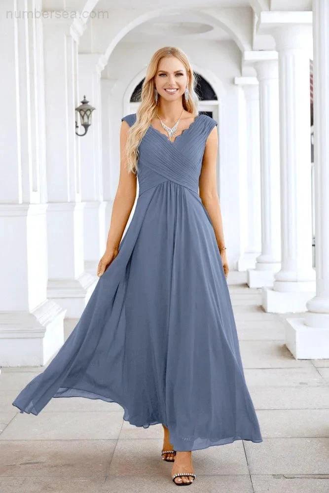 Ladies Chiffon V Neck Sleeveless Floor Length Bridesmaid Evening Dress Wedding Party Evening Dress 28126 by numbersea