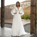 Simple Puff Sleeve Wedding Dress Bridal Long A Line Backless Beach Bride Gown Sweep Train Chiffon Robe De Mariée Vestidos by payinti