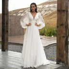 Simple Puff Sleeve Wedding Dress Bridal Long A Line Backless Beach Bride Gown Sweep Train Chiffon Robe De Mariée Vestidos by payinti