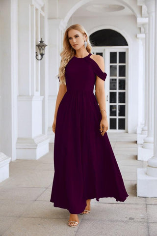 Ladies Chiffon Off Shoulder Swing Sleeve Front Slit Bridesmaid Evening Dress Wedding Party Evening Dress 28117